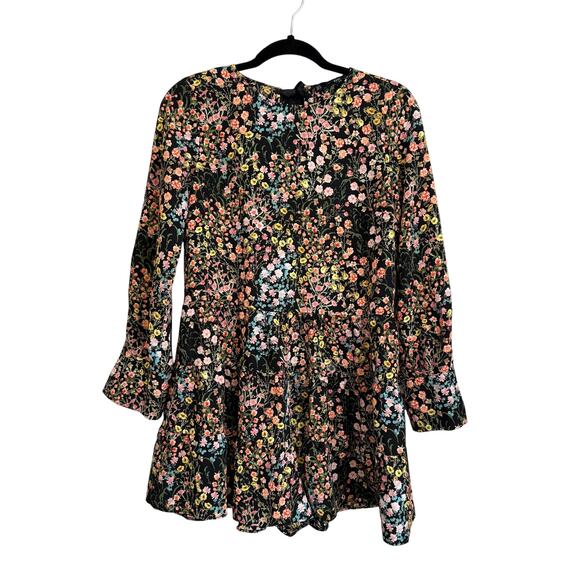 Zara Basic Romper Womens Small Black Floral Short Jumpsuit Long Sleeve Boho Chic - Picture 1 of 11